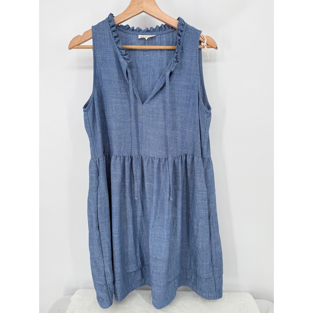 52seven Linen Blend Chambray Dress Sleeveless Size Medium Blue‎ Beach Babydoll